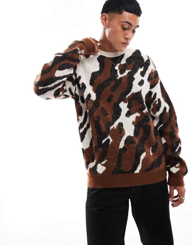 ASOS DESIGN relaxed knit brushed sweater in leopard print Product Image