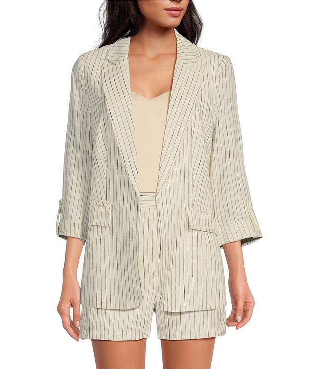 Skies Are Blue Pinstripe Notch Lapel Rolled Sleeve Blazer Jacket Product Image