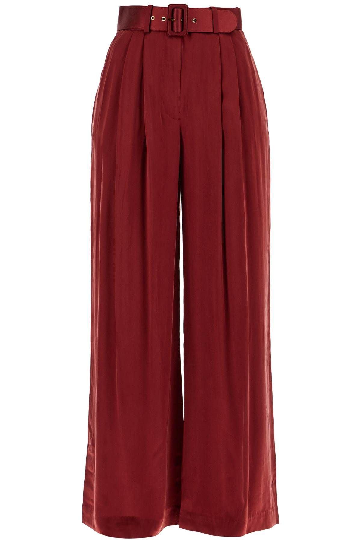 Silk Satin Palazzo Pants In Nine In Red Product Image