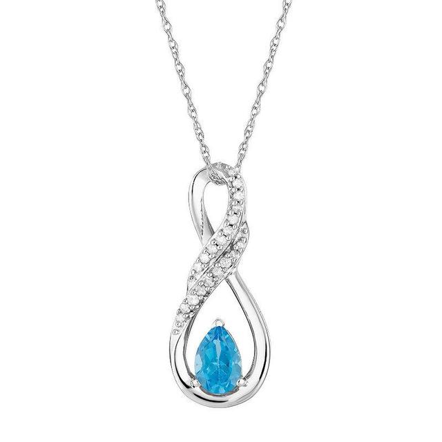 10k White Gold Swiss Blue Topaz & Diamond Accent Infinity Wrap Pendant, Womens 10k Whgold Product Image