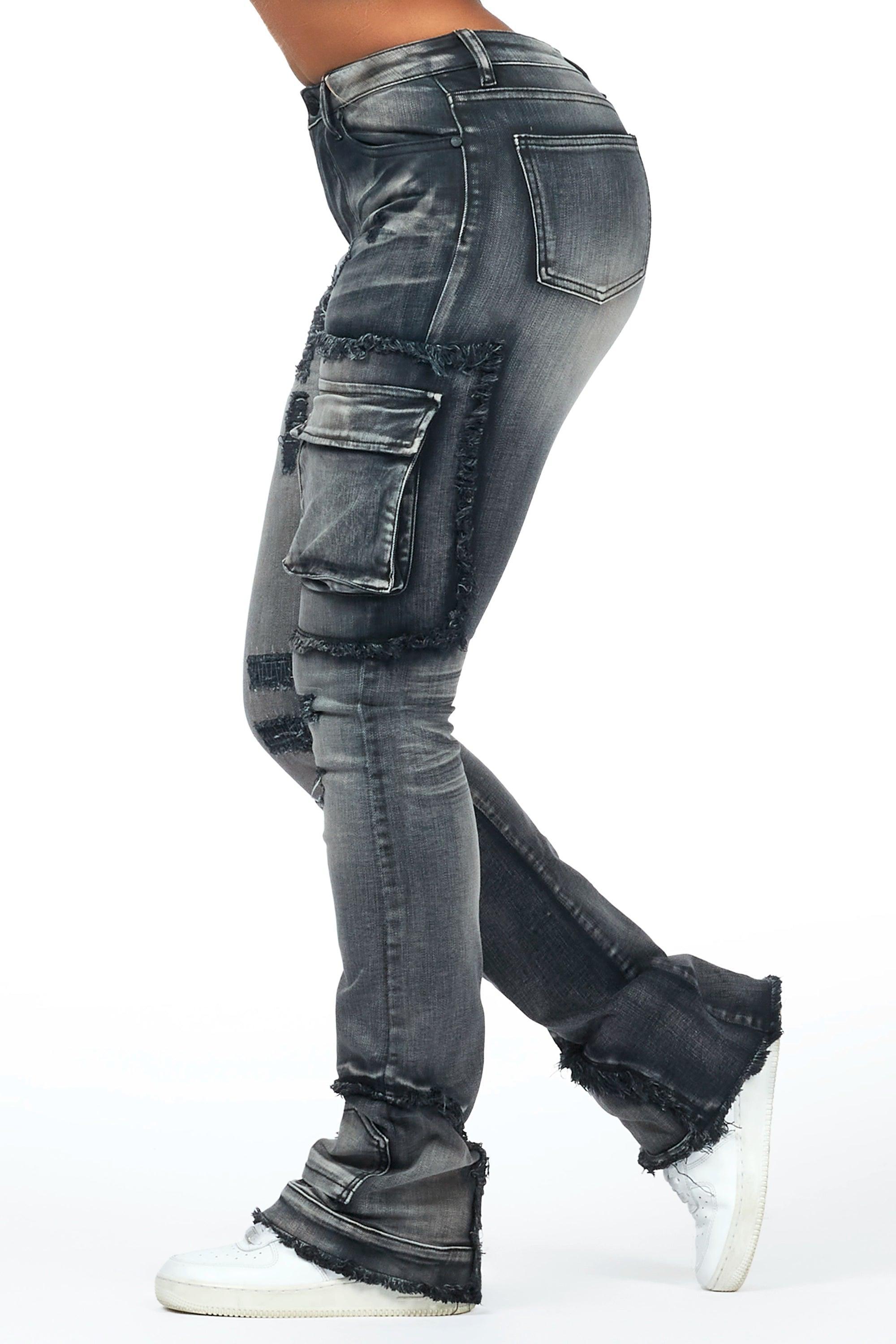 Kambry Black Stacked Flare Jean Female Product Image