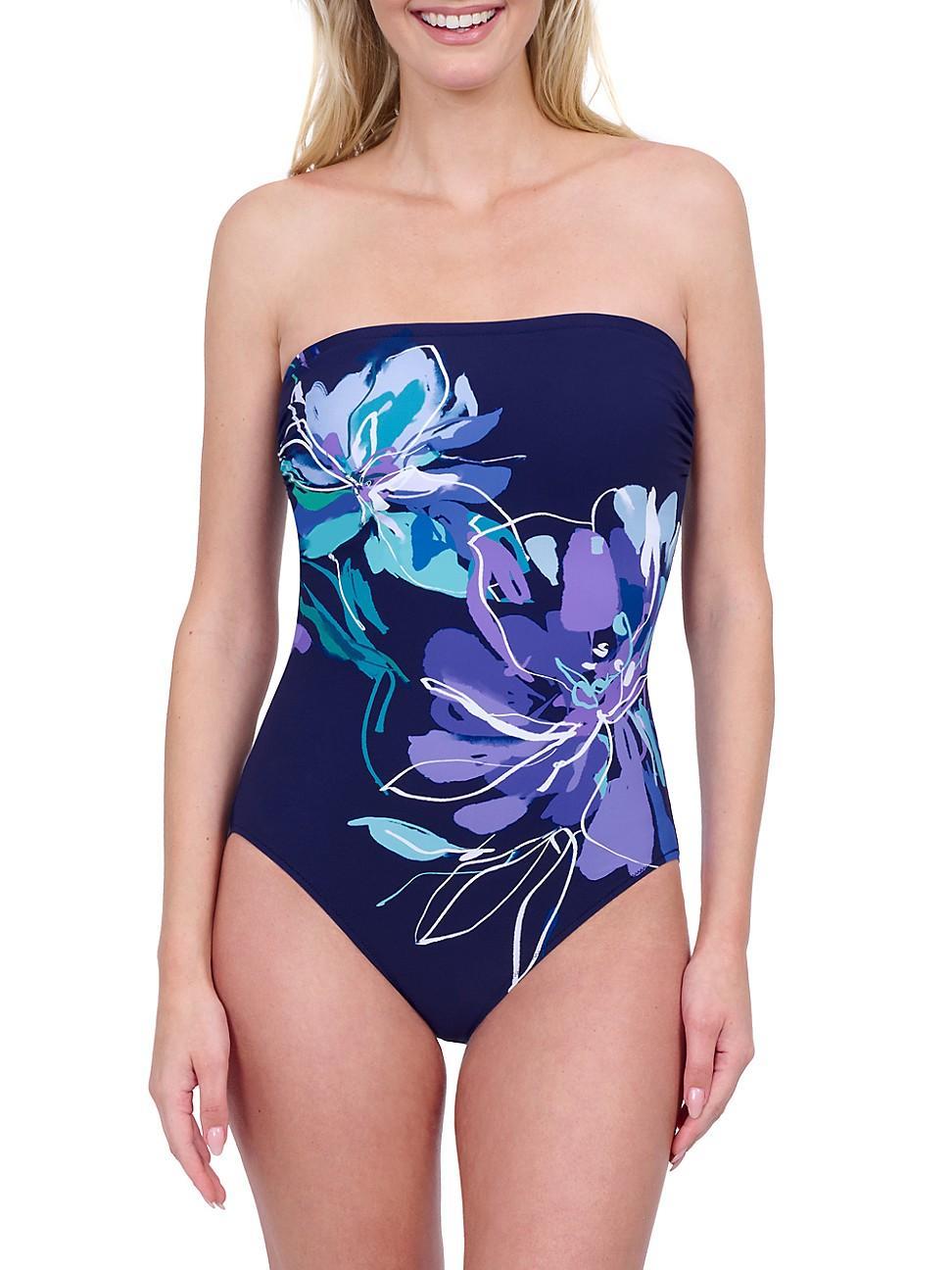 Womens Water Lily Strapless One-Piece Swimsuit Product Image