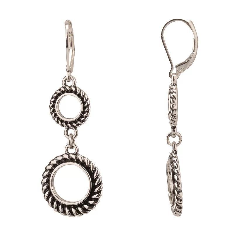 Silver Tone Double Antiqued Ring Drop Earrings, Womens, None Product Image