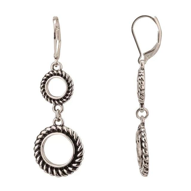 Silver Tone Double Antiqued Ring Drop Earrings, Womens, None Product Image