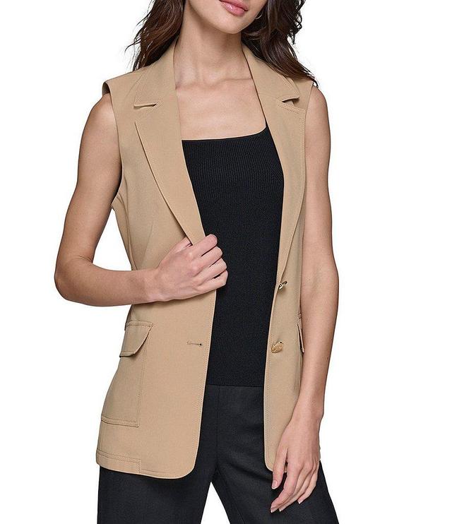 KARL LAGERFELD PARIS Notch Collar Sleeveless Belted Vest Jacket Product Image