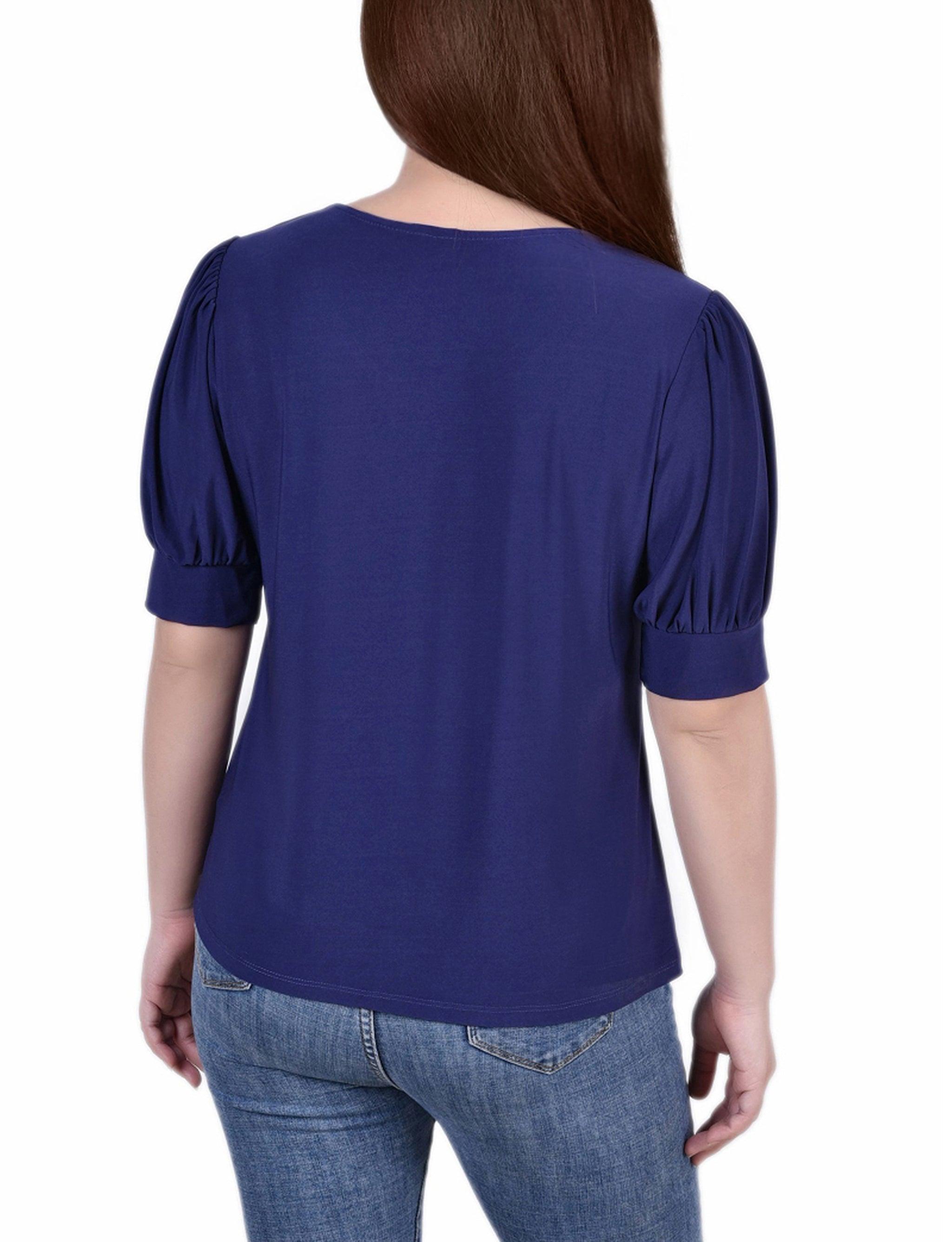 Short Sleeve Balloon Sleeve Top With Hardware - Petite Product Image