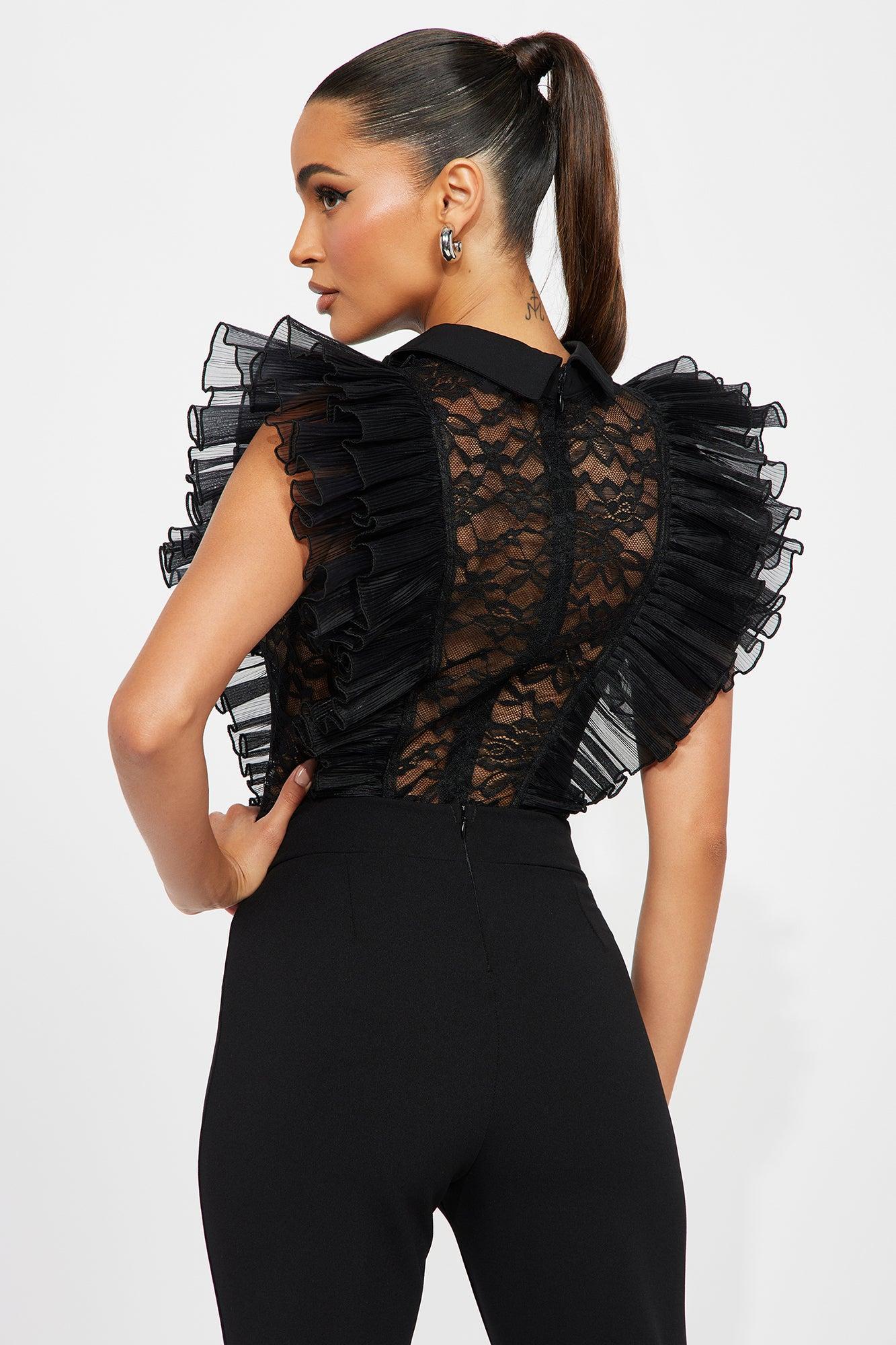 Giving Drama Ruffle Bodysuit - Black Product Image