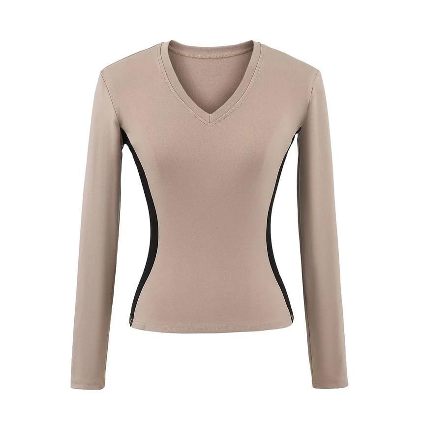 Long-Sleeve V-Neck Plain Crop Top Product Image