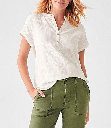 Faherty Dream Cotton Gauze Short Sleeve Desmond Top Product Image