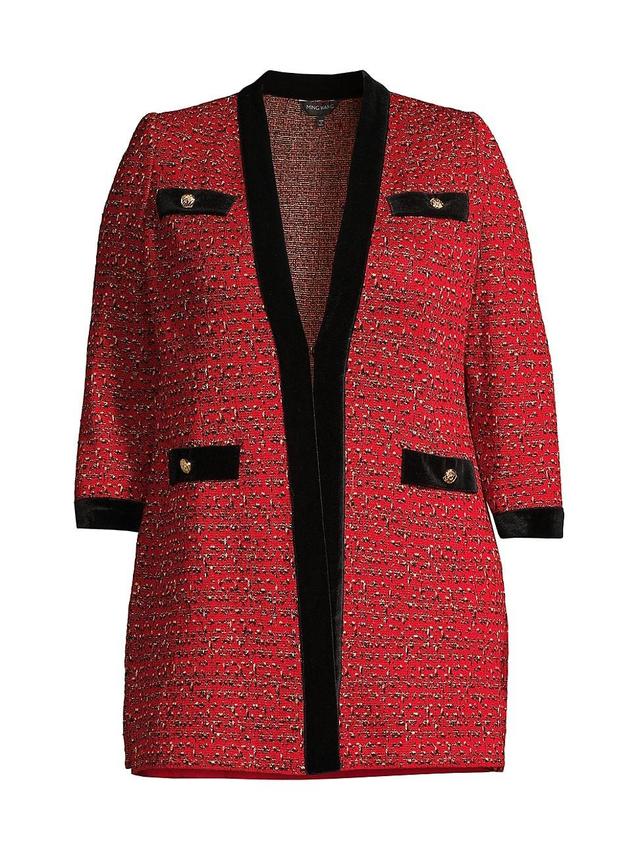 Womens Velvet-Embellished Tweed Jacket Product Image