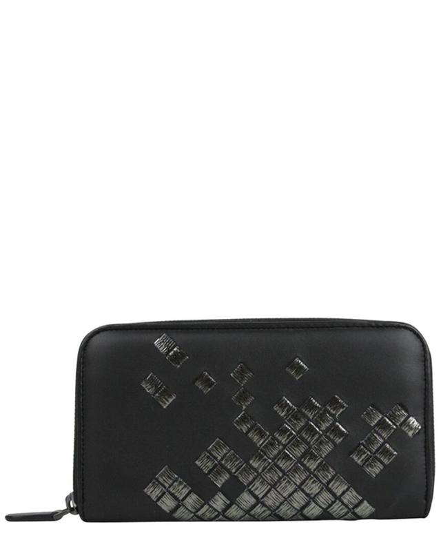 BOTTEGA VENETA Woven Leather Zip Around Wallet In Black Product Image