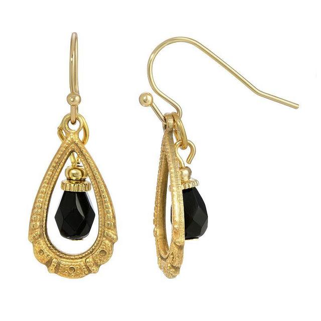 1928 Gold Tone Clear Bead Teardrop Wire Earrings, Womens Product Image