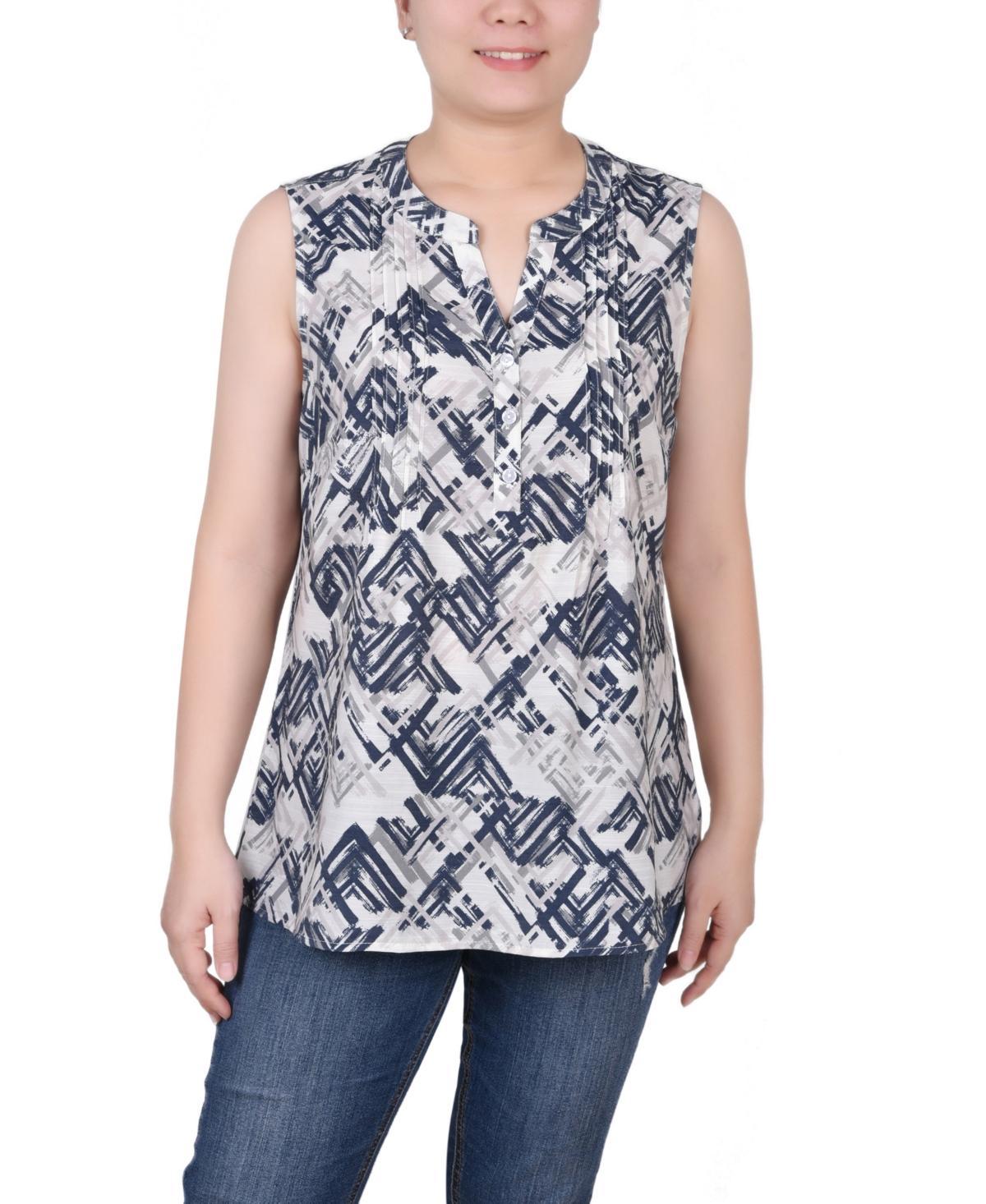 Ny Collection Petite Sleeveless Printed Pintucked Blouse product image