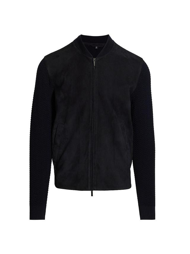 Men's Suede Fabric Mix Bomber Jacket Product Image