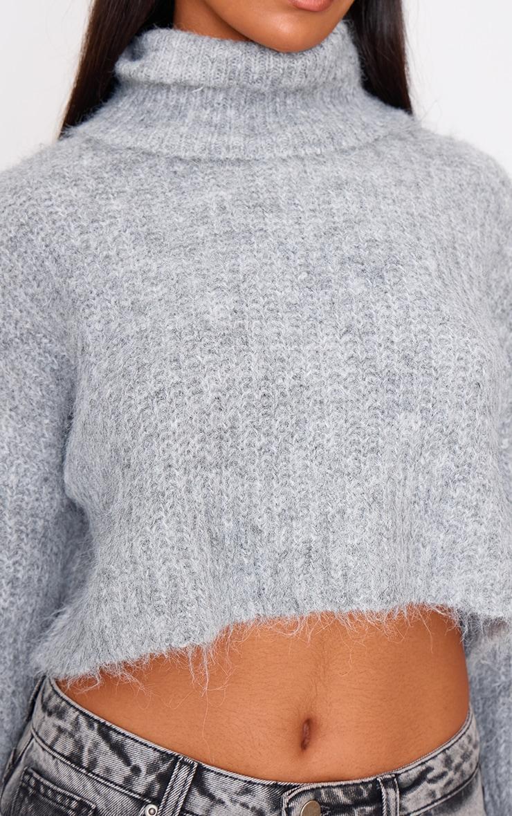 Grey Eyelash Knit High Neck Sweater Product Image