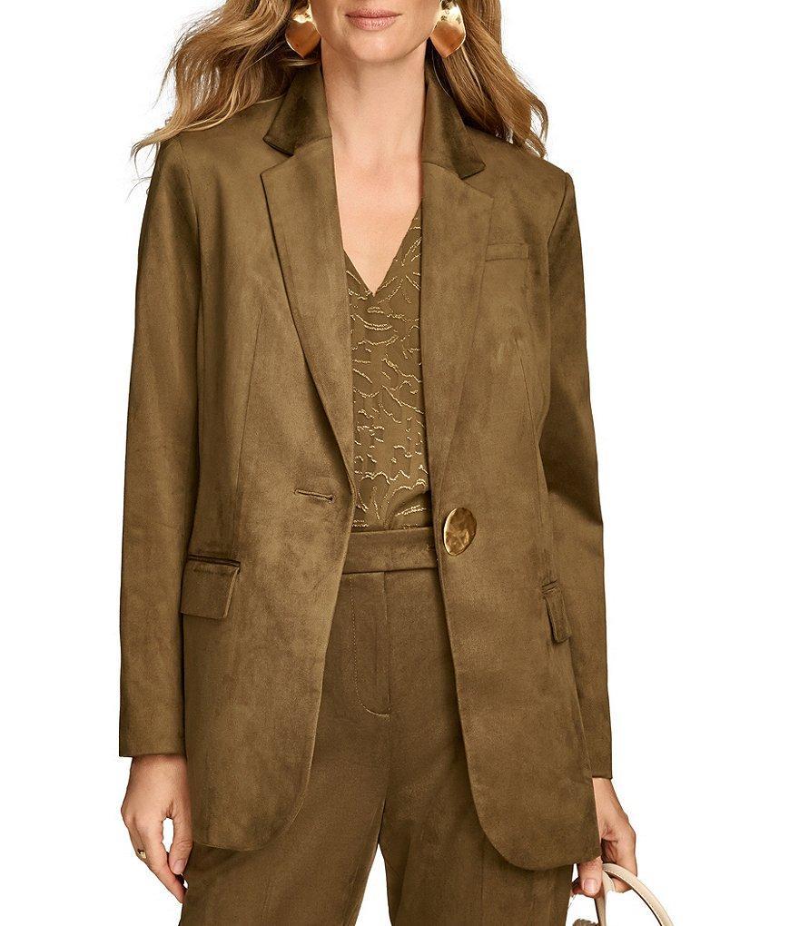 Donna Karan Faux Suede Notch Lapel Gold 1-Button Blazer Product Image