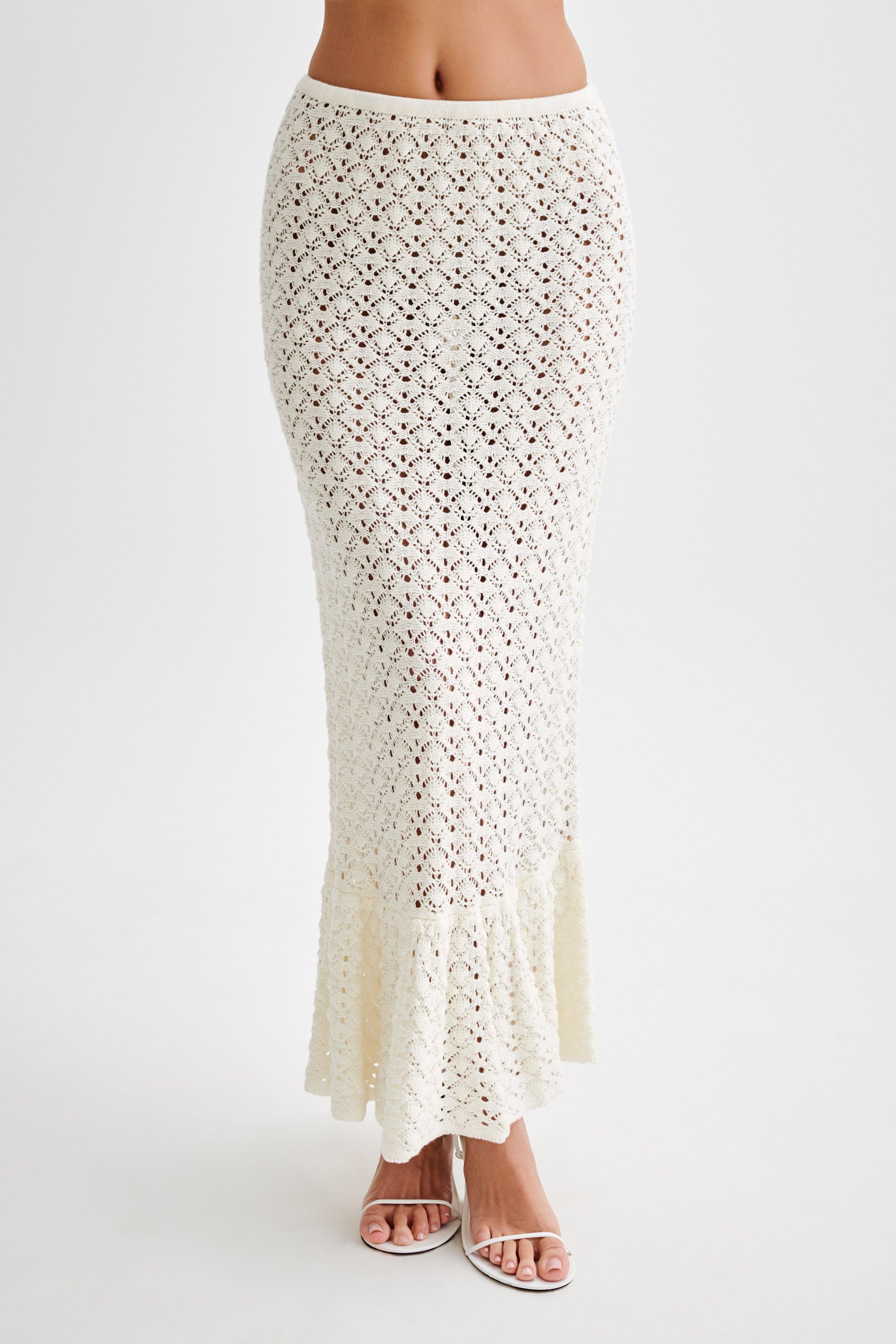 Anais Frill Knit Midi Skirt - Ivory Product Image