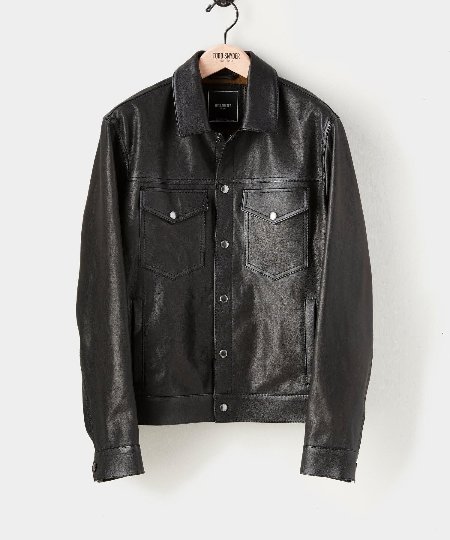 Italian Burnished Leather Dylan Jacket in Black Product Image