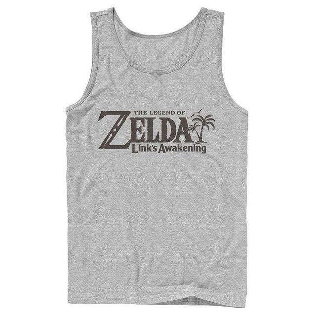 Mens Nintendo Legend Of Zelda Links Awakening Palm Tree Green Text Logo Tank Top Athletic Grey Product Image