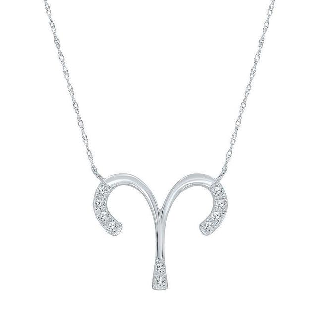 Sterling Silver 1/10 Carat T.W. Diamond Pave Aries Zodiac Pendant Necklace, Womens, Silver Tone Product Image