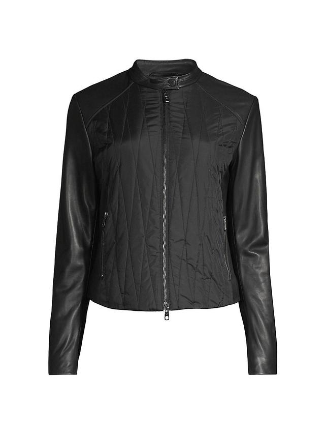 Womens Mixed Media Leather Moto Jacket Product Image