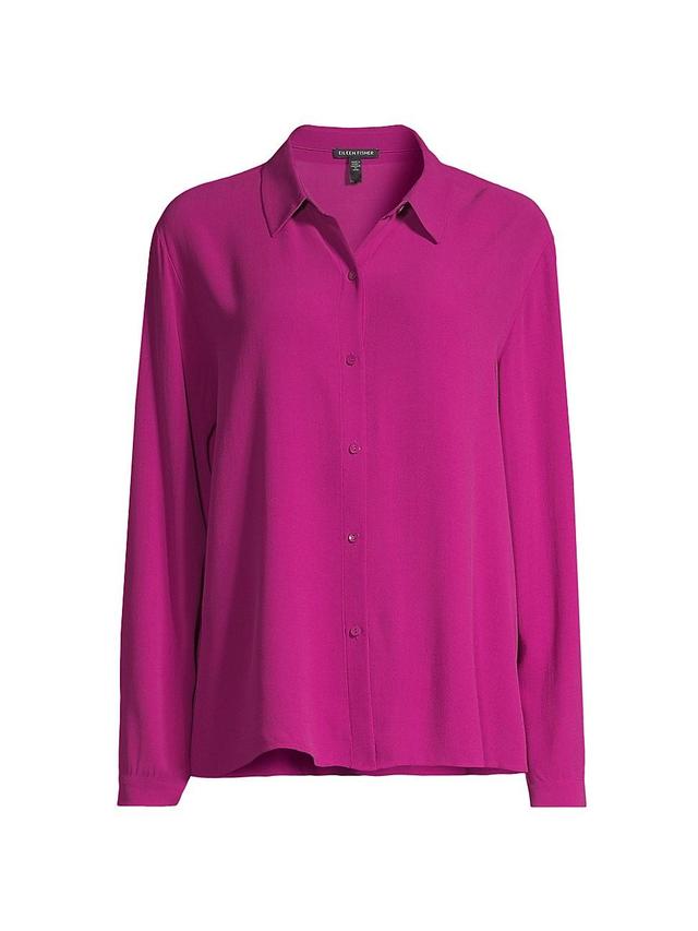 Eileen Fisher Classic Collar Easy Silk Button-Up Shirt Product Image