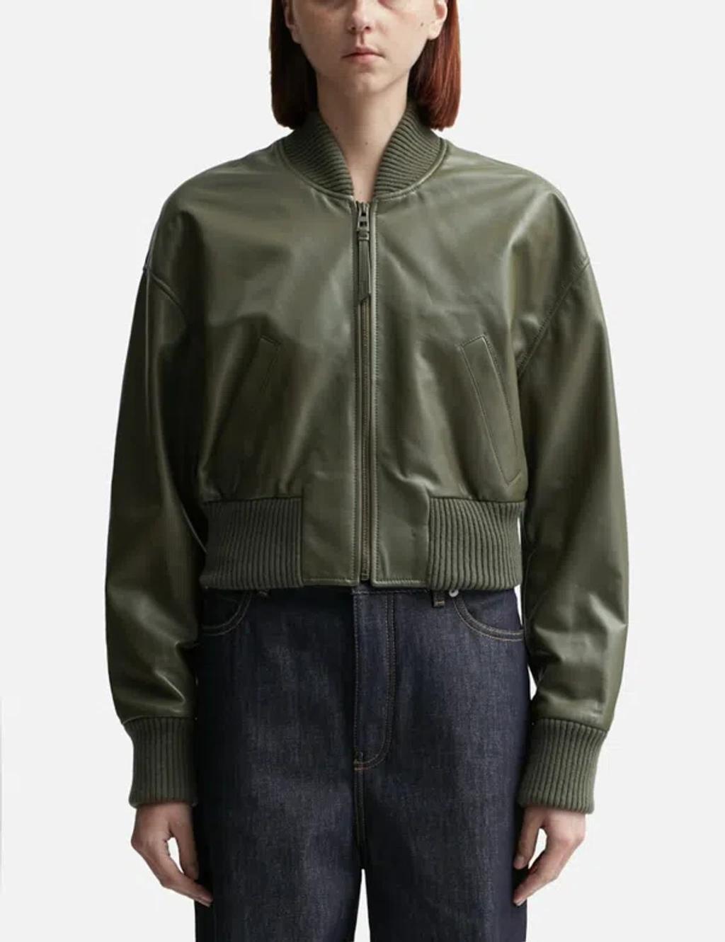 LOEWE Leather Bomber Jacket In Green Product Image