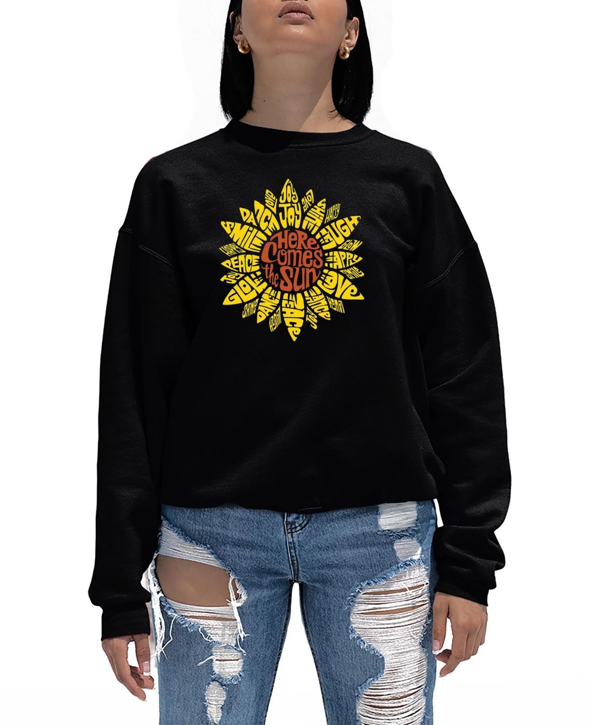 La Pop Art Womens Sunflower Word Art Crewneck Sweatshirt Product Image