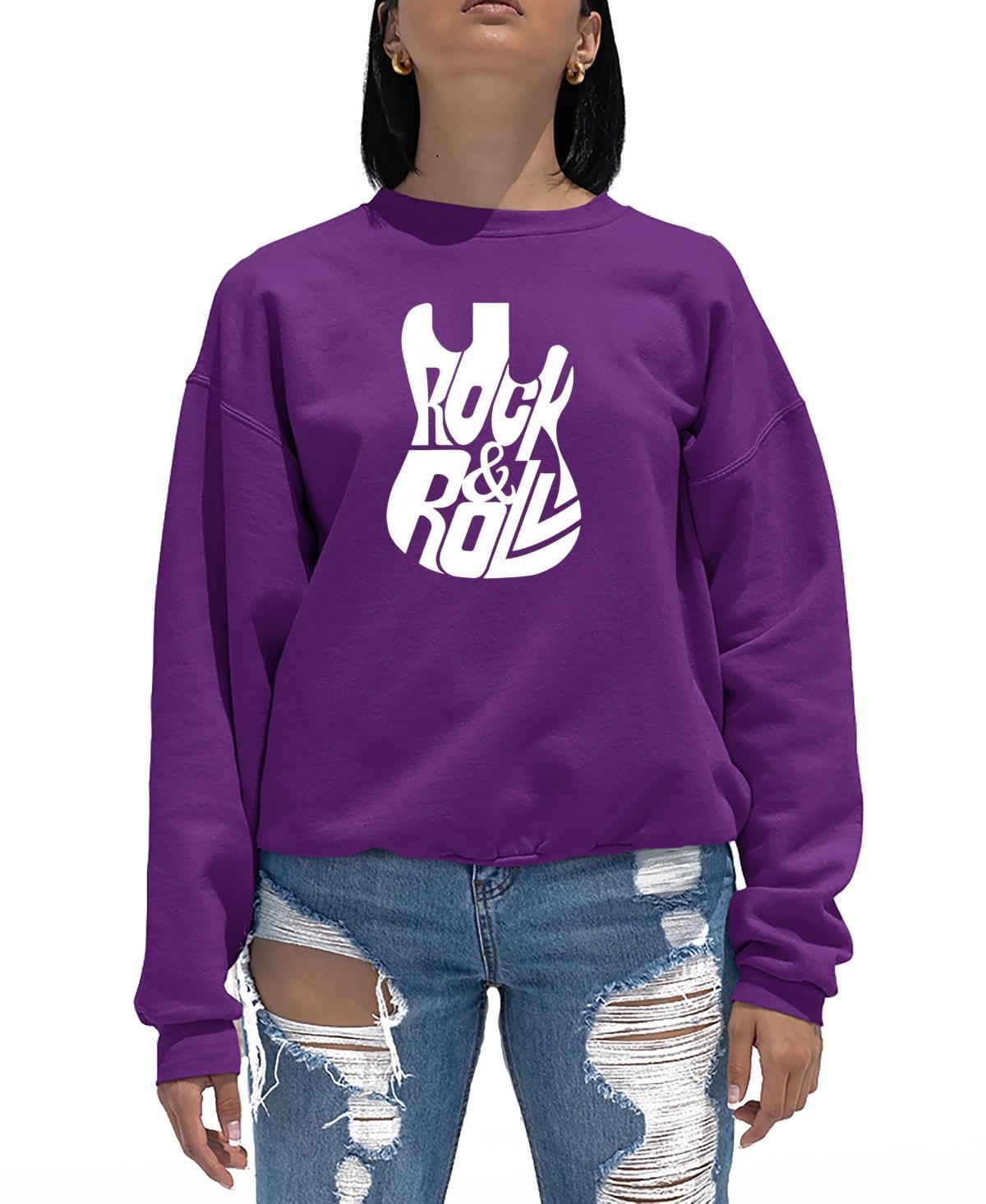 La Pop Art Womens Word Art Rock And Roll Guitar Crewneck Sweatshirt Product Image