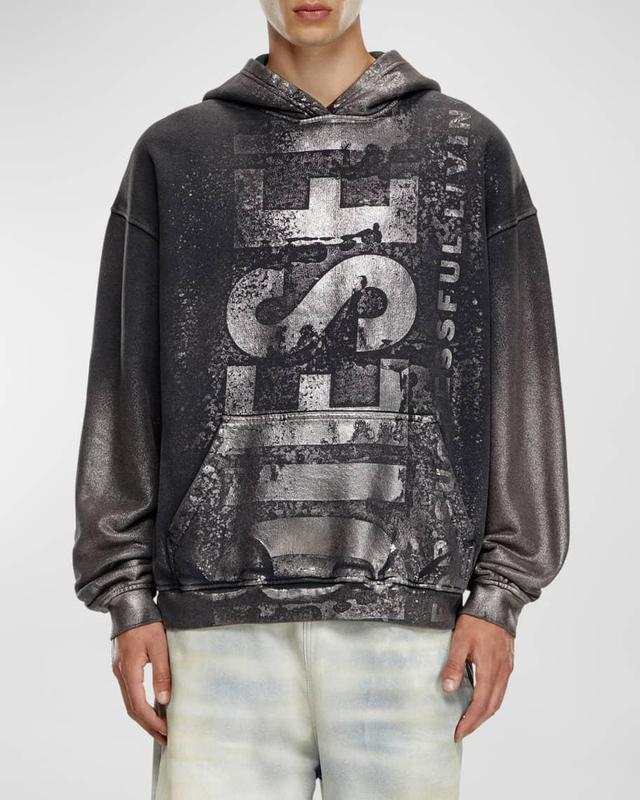 Mens Distressed Metallic Logo Hoodie Product Image