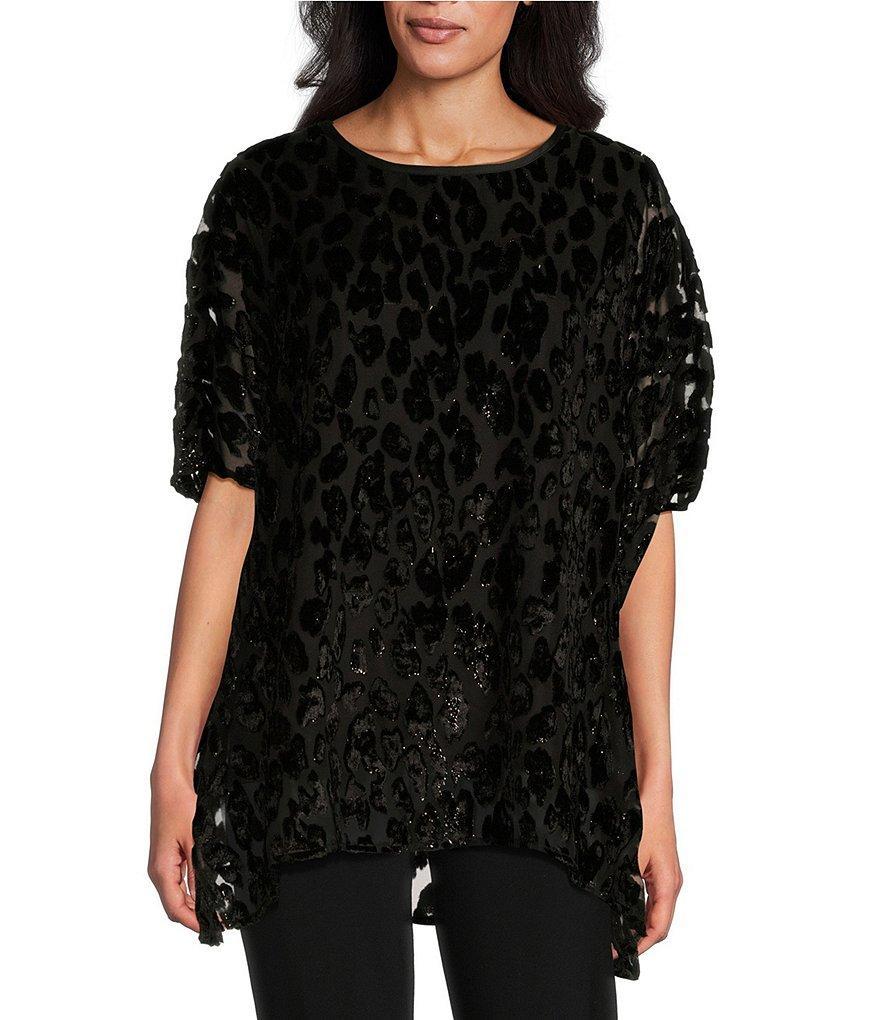 Caroline Rose Shimmering Leopard Pattern Velvet Devore' Elbow Sleeve Caftan Tunic Product Image