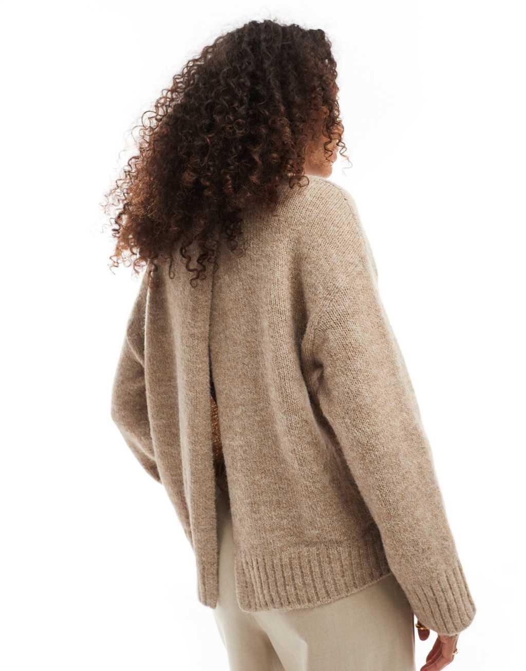 Vero Moda high neck sweater with ribbing in beige melange Product Image