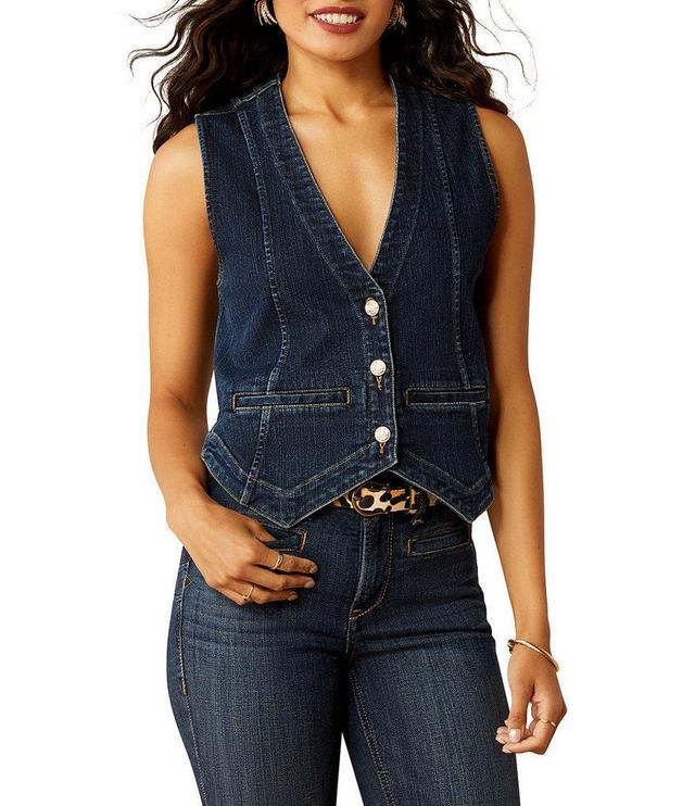 Ariat Stretch Denim V-Neck Notched Hem Tailored Vest Product Image