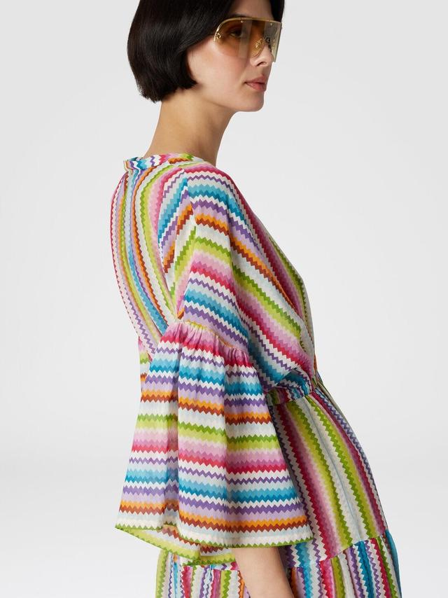 Long cover-up dress with flounces and zig zag print Multicoloured | Missoni Product Image