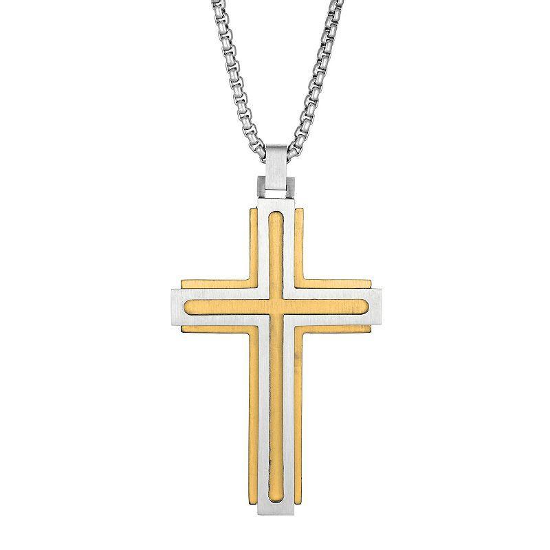 Mens LYNX Gold Tone Stainless Steel Cross Pendant Necklace Multicolor Product Image