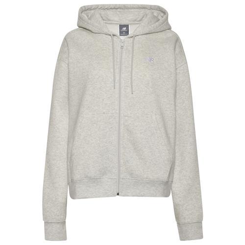 New Balance Womens Sport Essentials Full-Zip Hoodie - White/Grey Product Image