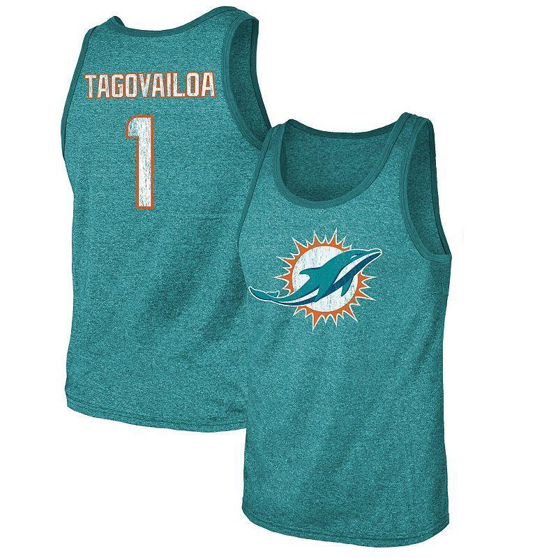 Mens Tua Tagovailoa Aqua Miami Dolphins Name Number Tri-Blend Tank Top Product Image