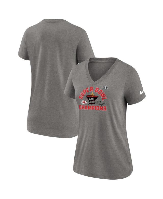 Womens Nike Heather Gray Kansas City Chiefs Super Bowl LVIII Champions Local Tri-Blend V-Neck T-Shirt Product Image