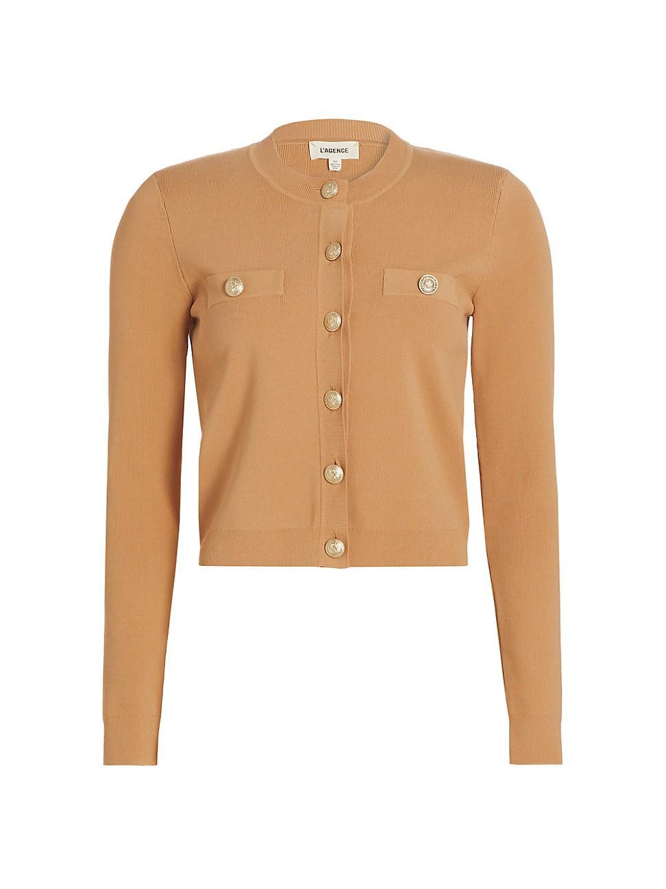 L'AGENCE Toulouse Cropped Cardi in Tan. Size M. Product Image