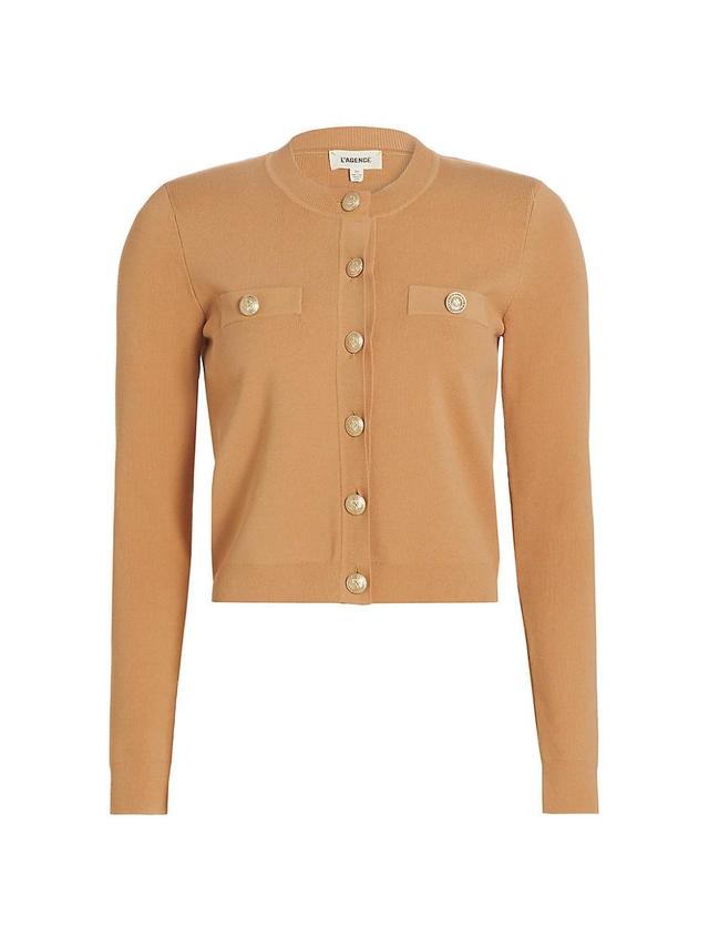 L'AGENCE Toulouse Cropped Cardi in Soft Camel - Tan. Size L (also in ). Product Image