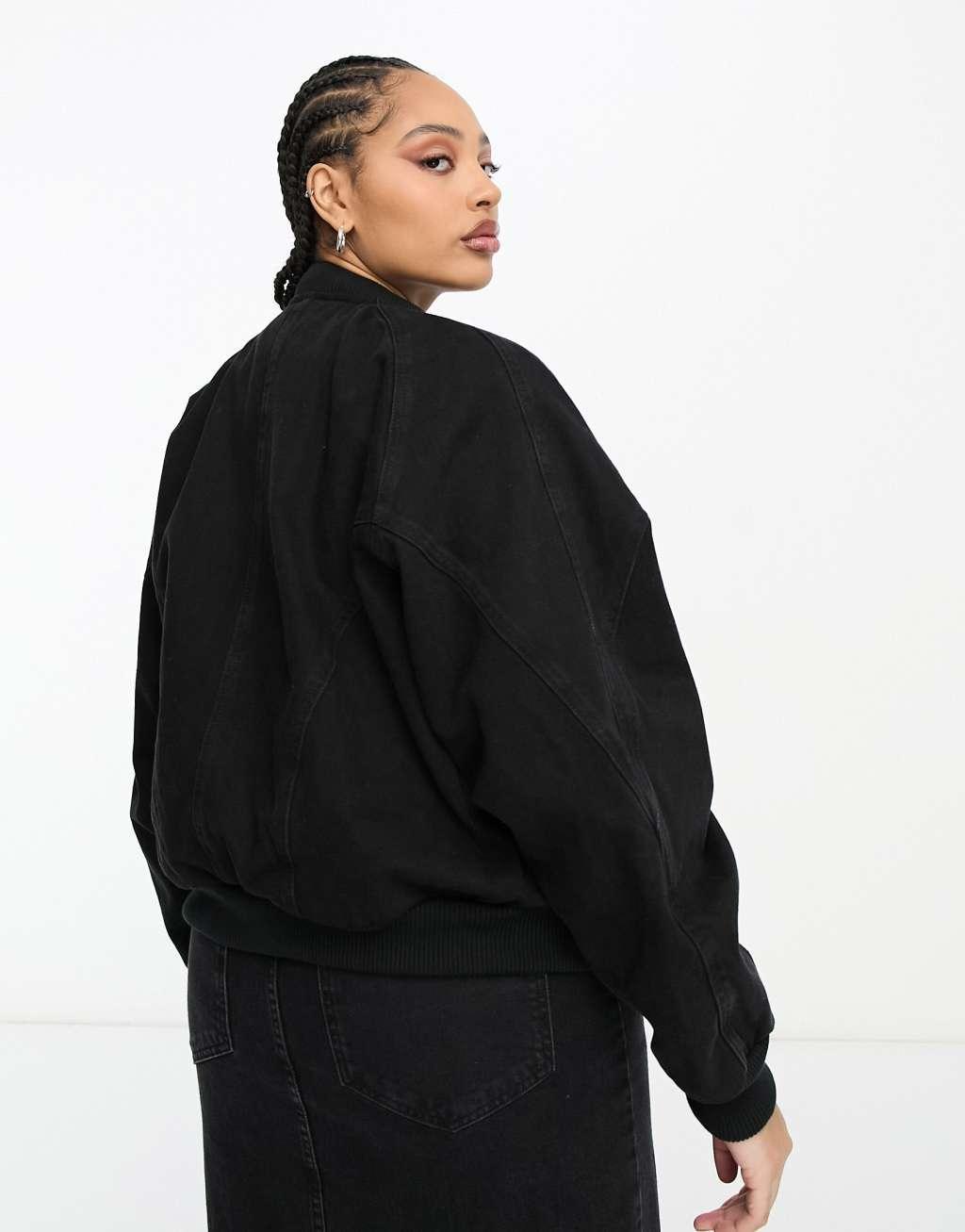 ASOS DESIGN Curve denim bomber jacket in washed black Product Image