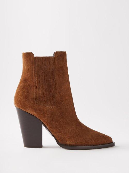 Saint Laurent - Theo 95 Suede Ankle Boots - Womens - Brown Product Image