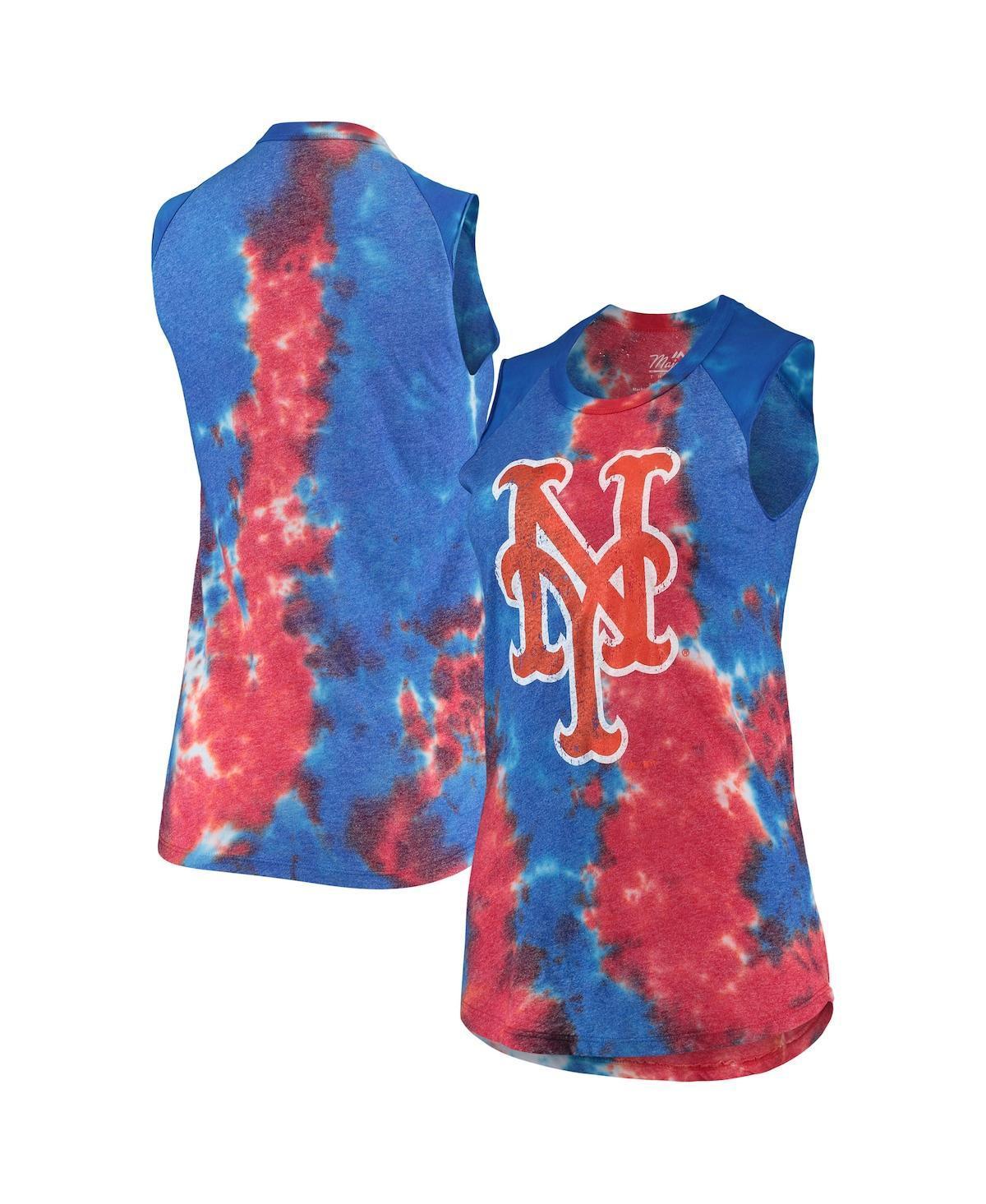 Womens Majestic Threads /Blue New York Mets Tie-Dye Tri-Blend Muscle Tank Top Product Image