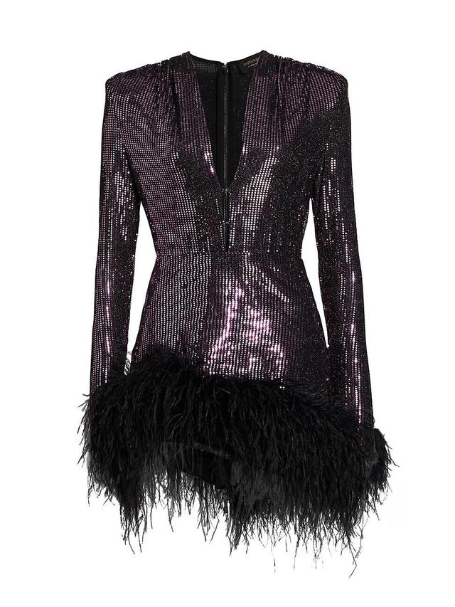 Womens Kyoto Sequin Feather-Trim Minidress Product Image