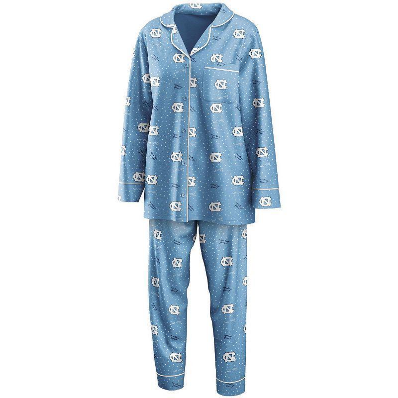 Womens WEAR by Erin Andrews Carolina Blue North Carolina Tar Heels Long Sleeve Button-Up Shirt & Pants Sleep Set Product Image