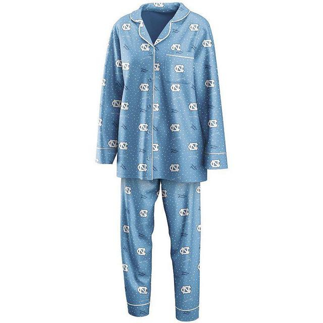 Womens WEAR by Erin Andrews Carolina Blue North Carolina Tar Heels Long Sleeve Button-Up Shirt & Pants Sleep Set Product Image