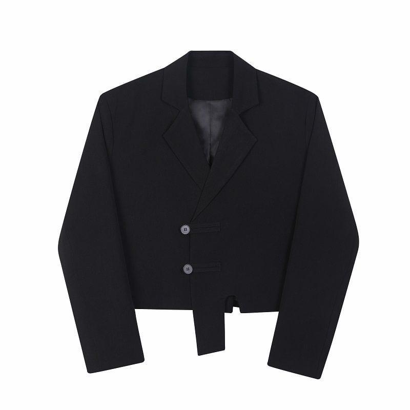 Plain Asymmetrical Cropped Single-Breasted Blazer Product Image