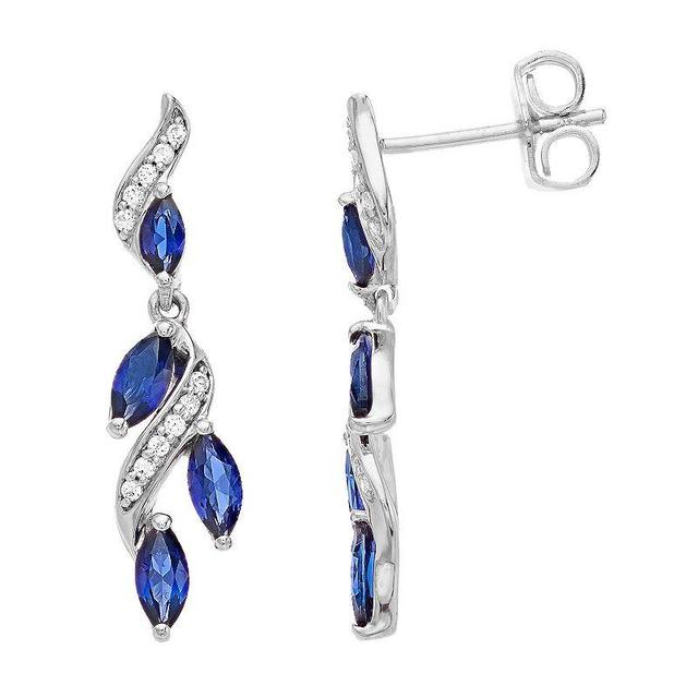 Sterling Silver Lab-Created Sapphire & Lab-Created White Sapphire Earrings, Womens, Blue Product Image