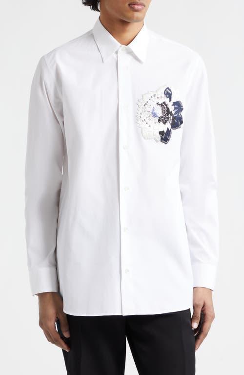 Mens Flower-Embroidered Cotton Button-Front Shirt Product Image