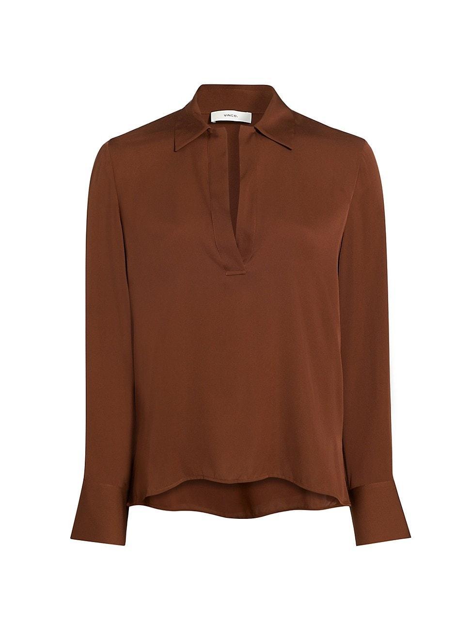 Long-Sleeve Silk Pullover Polo Top Product Image